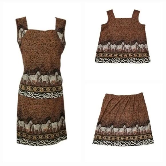 Vintage 80s 90s 2 PC Skirt Set Matching Animal Print Tank Top & Skirt Size Small - Picture 1 of 13